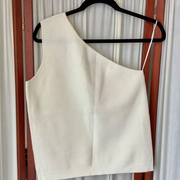 Ann Taylor Ivory Asymmetrical Tank Top One Shoulder Size Large - Picture 5 of 7